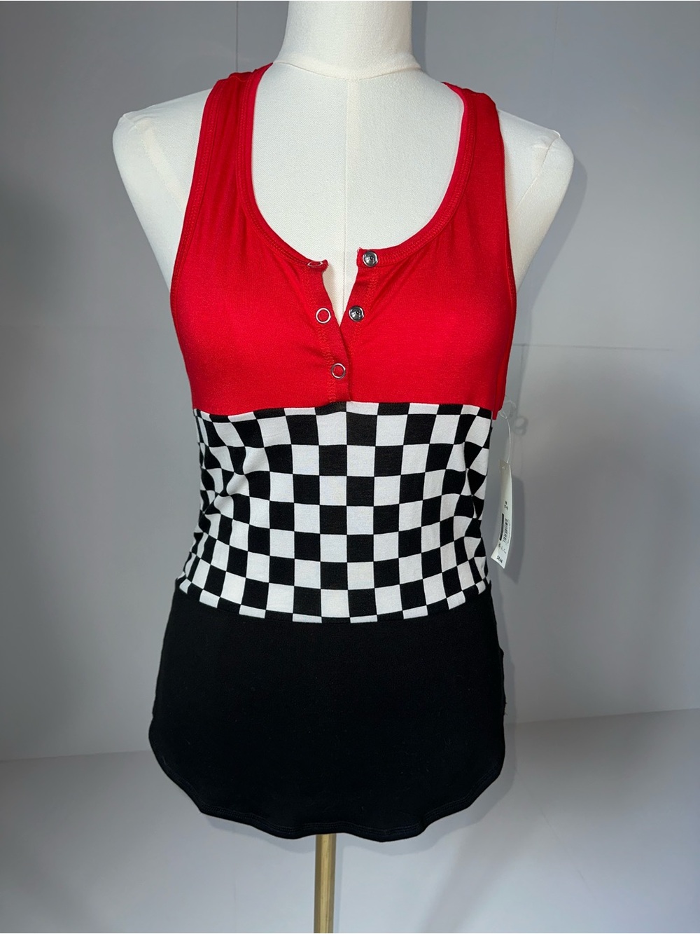 Red Checkered Racerback Tank Top by - Picture 4 of 10